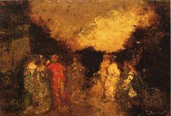 Adolphe-Joseph Monticelli Twilight Promenade in a Park